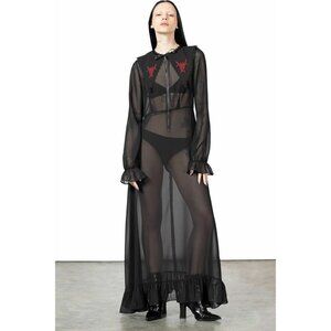 KILLSTAR Miss Thumberlina Maxi Dress Black Mesh Sheer Goth Embroidered Hearts 3X